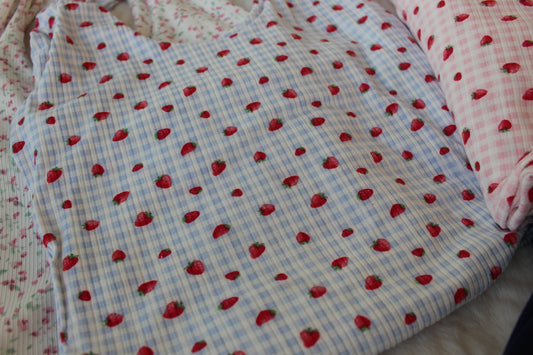 The Picnic Top (Blue Gingham Strawberry)