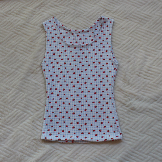 Blue Gingham Strawberry G-Tank